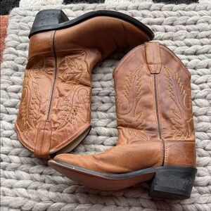 VINTAGE Kids Old West Tan Leather Boots